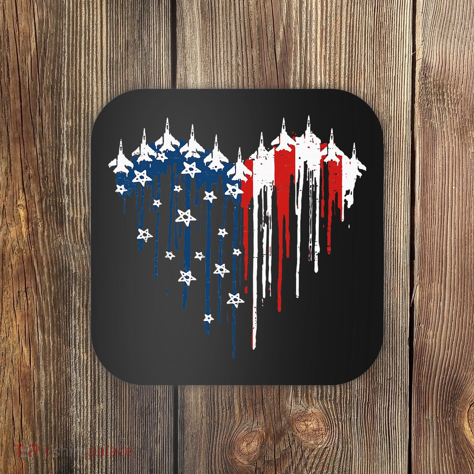 Fighter Jet Airplane American Flag Heart Coaster