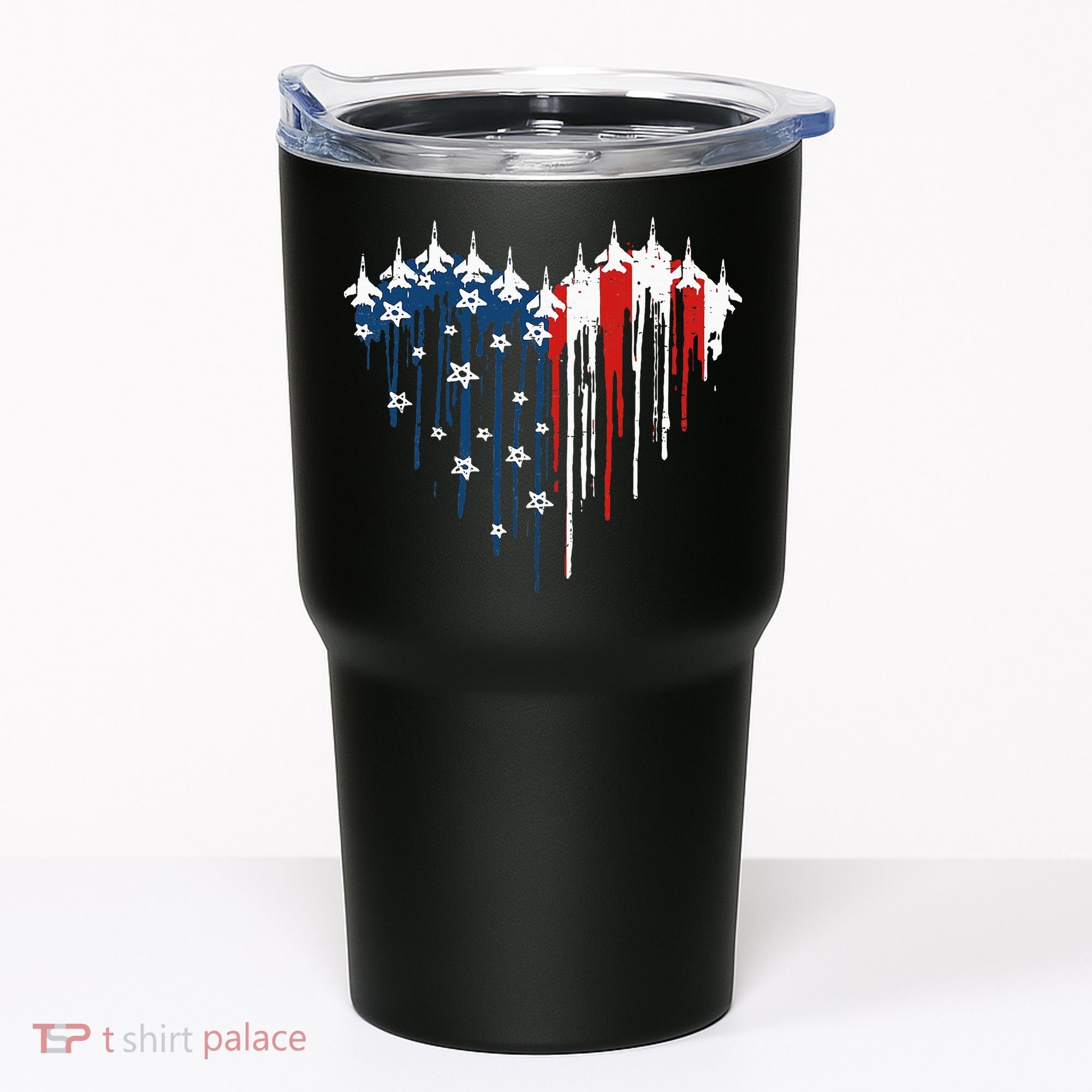 Fighter Jet Airplane American Flag Heart Tumbler