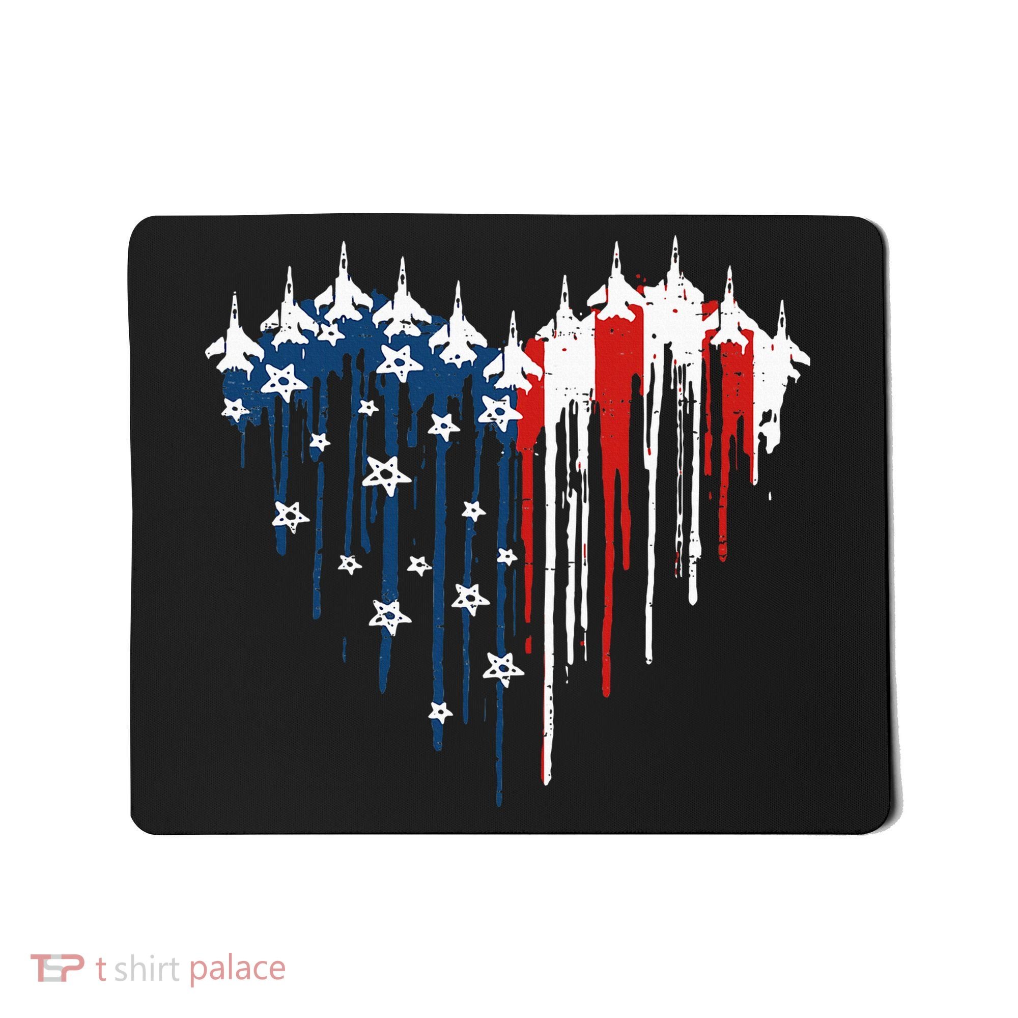 Fighter Jet Airplane American Flag Heart Mousepad