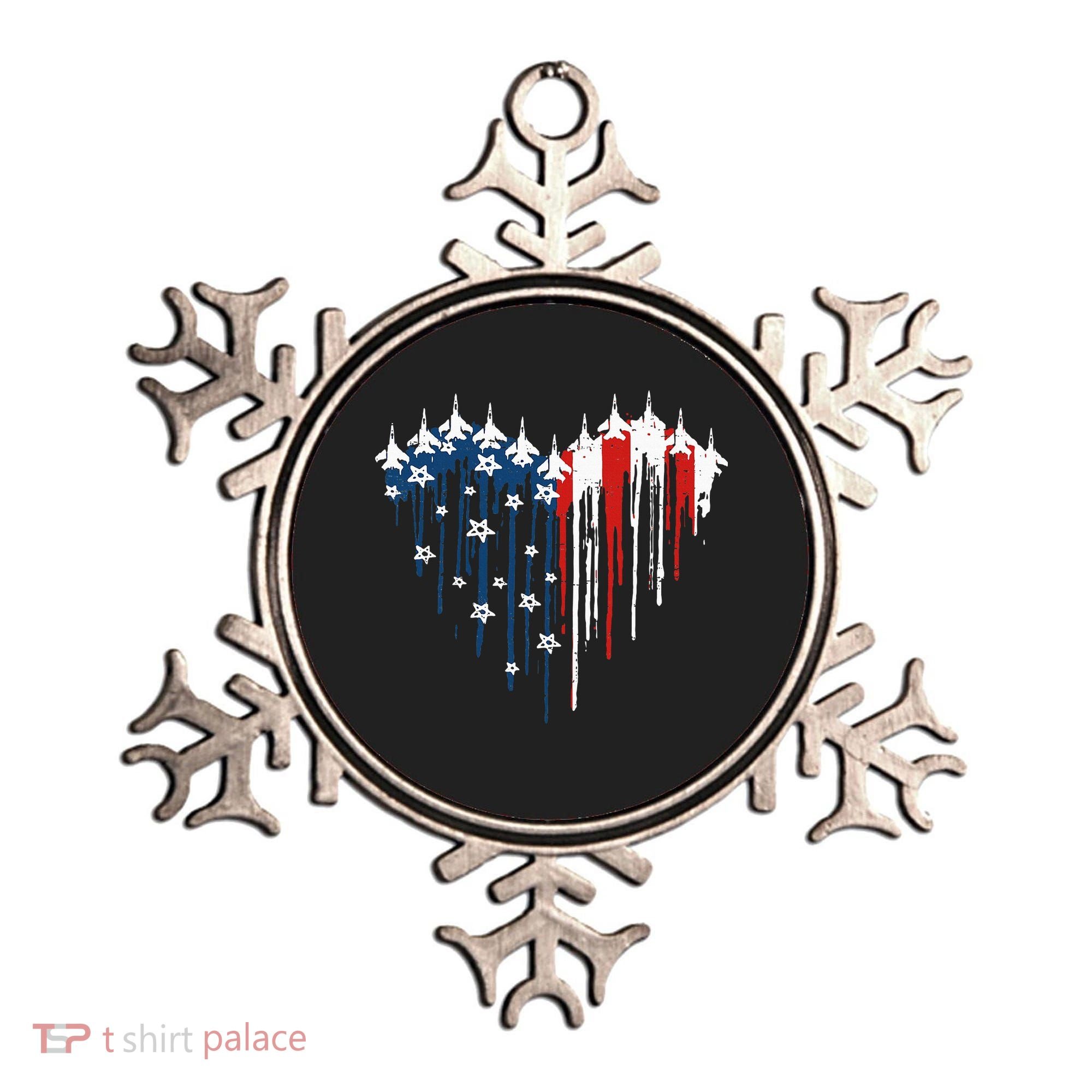 Fighter Jet Airplane American Flag Heart Ornament