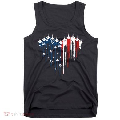Fighter Jet Airplane American Flag Heart Tank Top