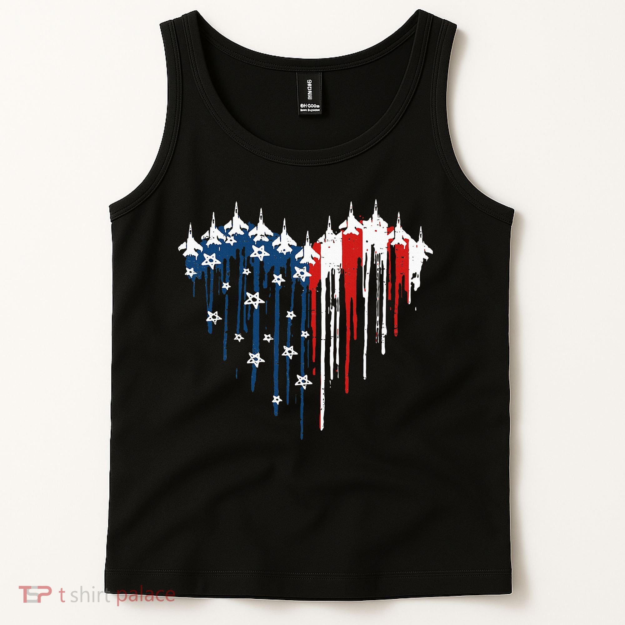 Fighter Jet Airplane American Flag Heart Tank Top