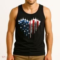 Fighter Jet Airplane American Flag Heart Tank Top thumb 3