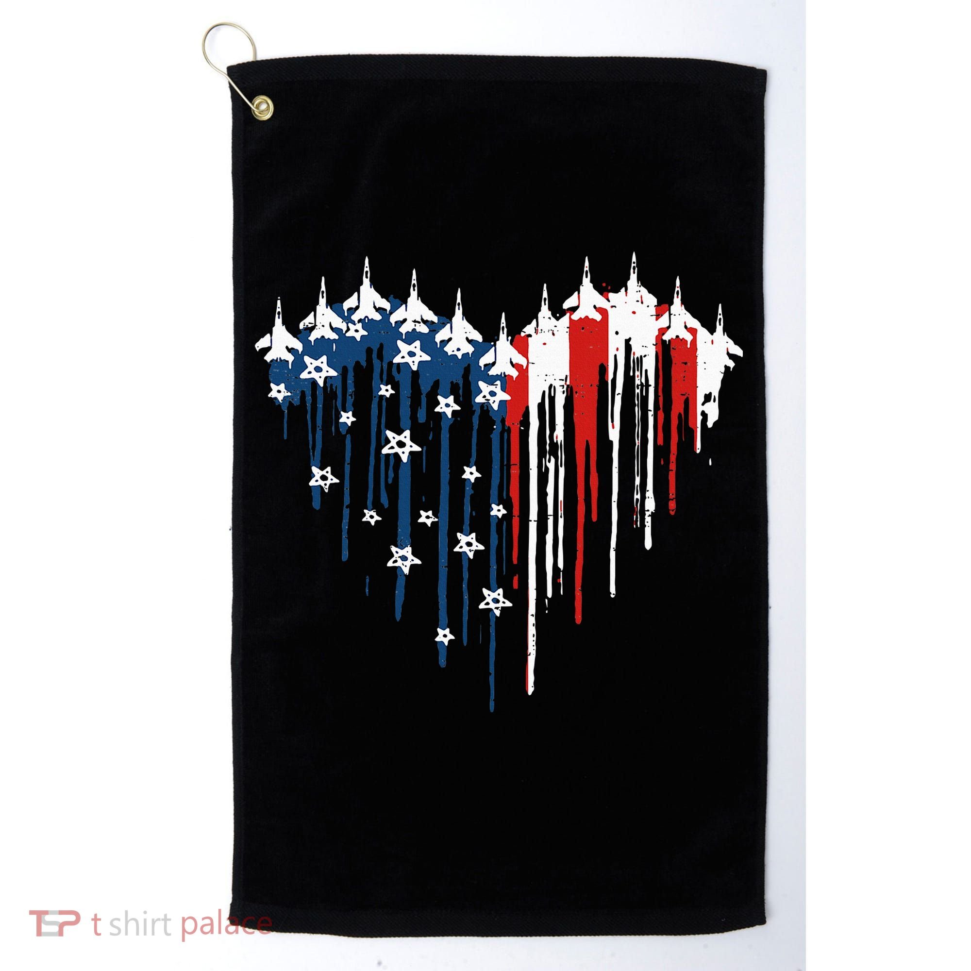 Fighter Jet Airplane American Flag Heart Golf Towel