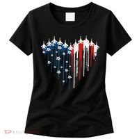 Fighter Jet Airplane American Flag Heart Women's T-Shirt thumb 0