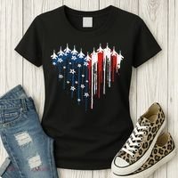 Fighter Jet Airplane American Flag Heart Women's T-Shirt thumb 3