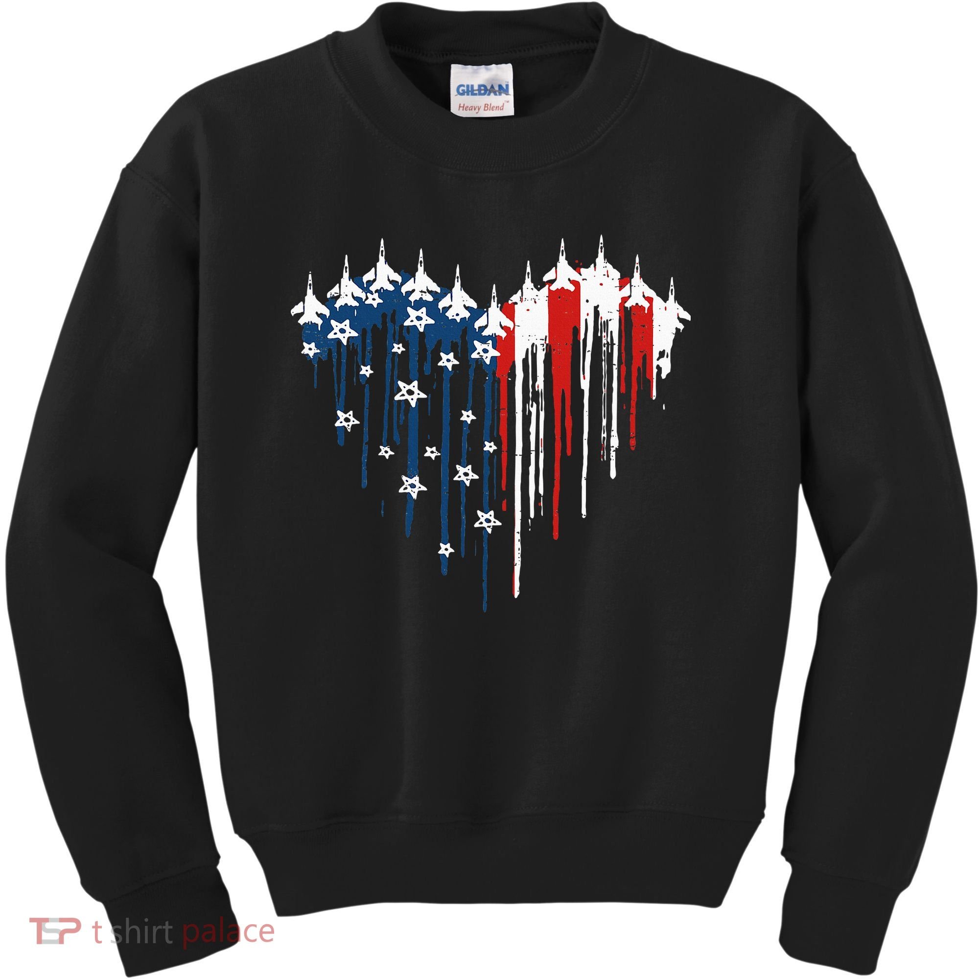 Fighter Jet Airplane American Flag Heart Kids Sweatshirt