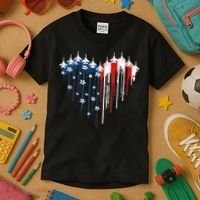 Fighter Jet Airplane American Flag Heart Kids T-Shirt thumb 3