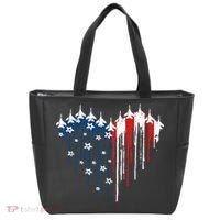 Fighter Jet Airplane American Flag Heart Tote Bag thumb 0