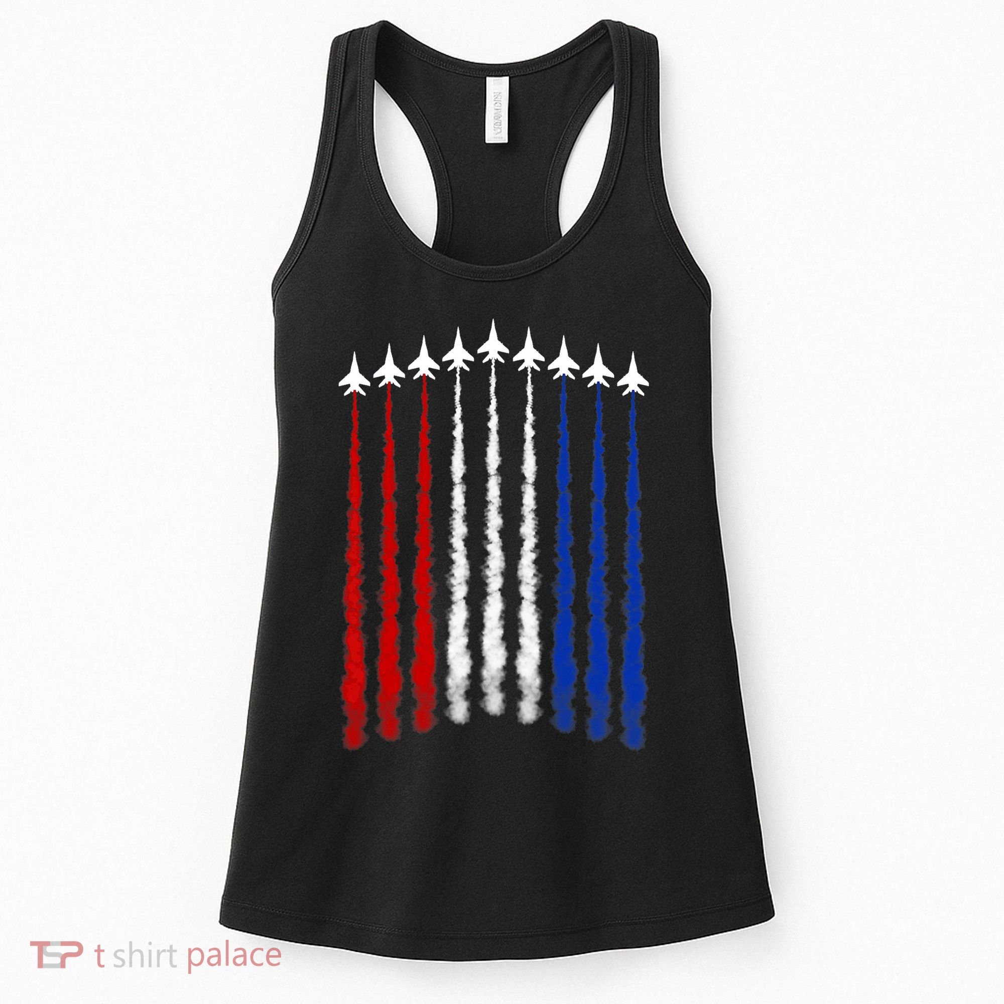 Fighter Jets Airplane American Flag 4th Of July Celebration Women's Tank Top