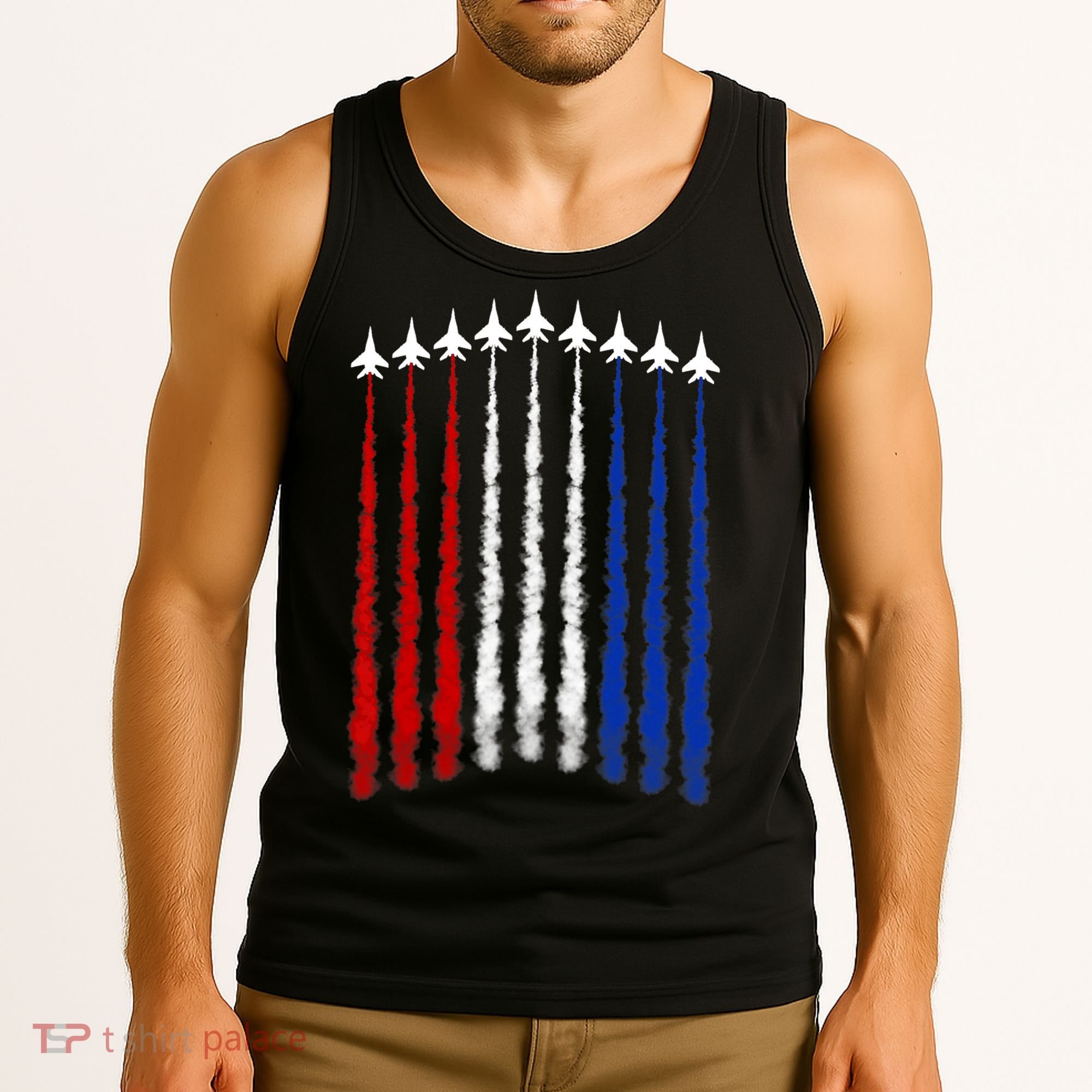 Fighter Jets Airplane American Flag 4th Of July Celebration Tank Top