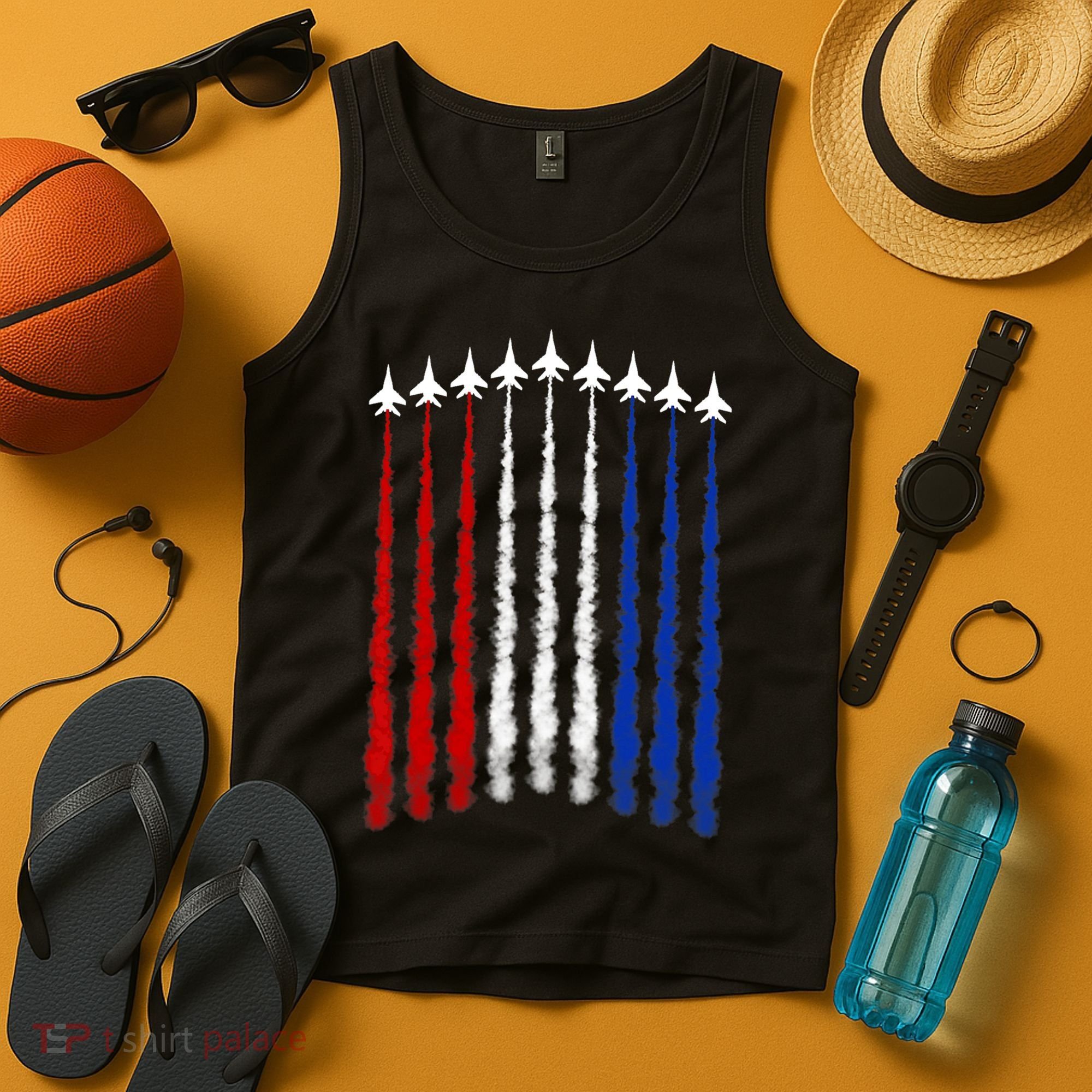 Fighter Jets Airplane American Flag 4th Of July Celebration Tank Top