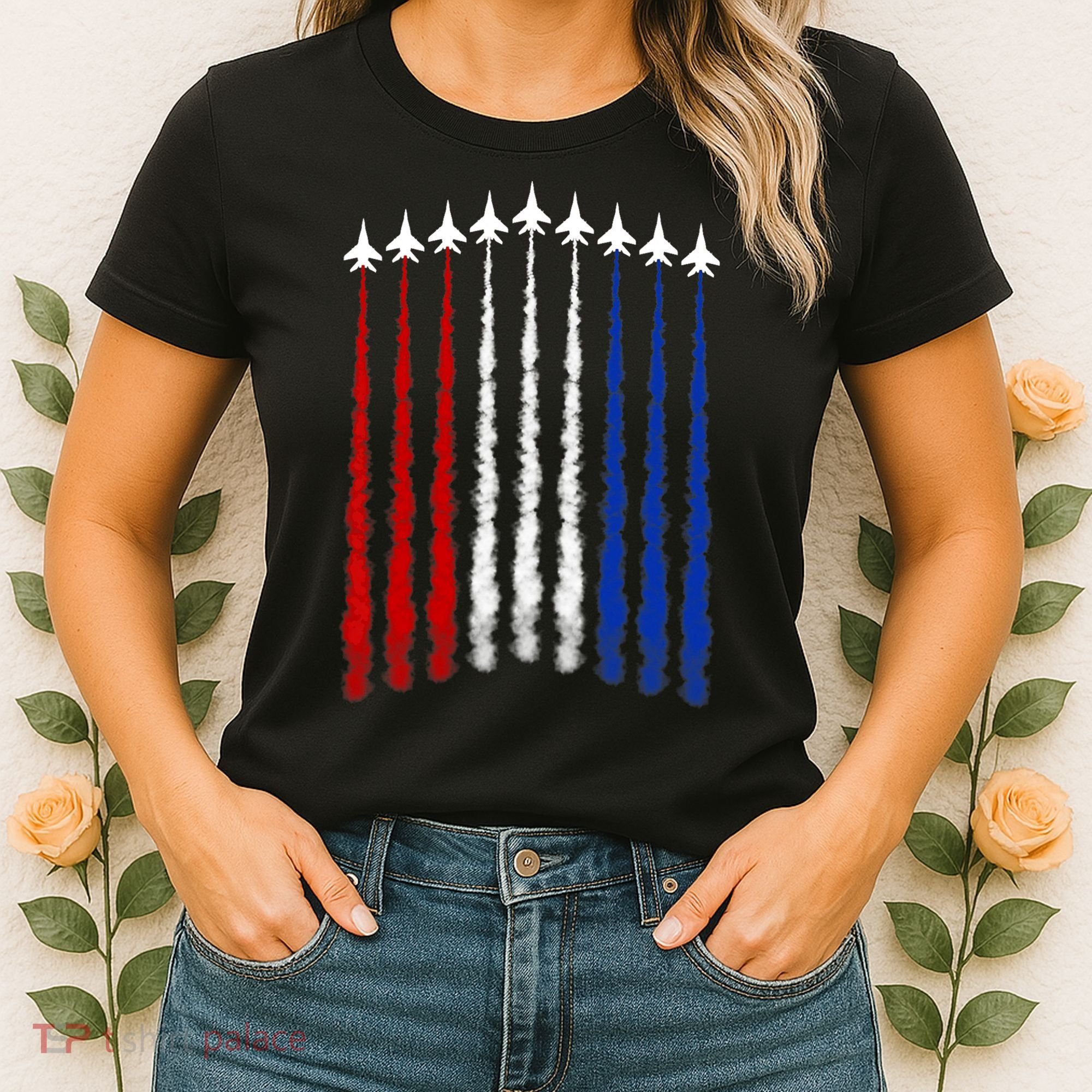 Fighter Jets Airplane American Flag 4th Of July Celebration Women's T-Shirt