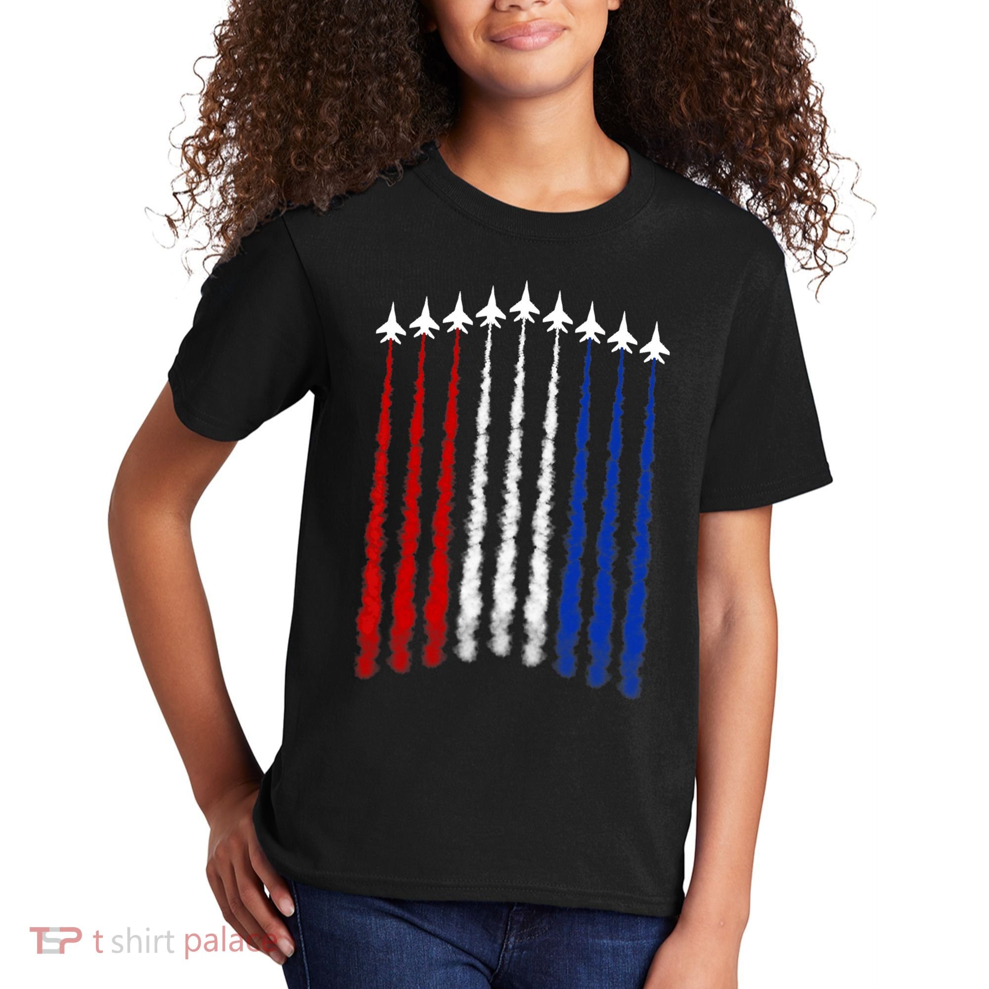 Fighter Jets Airplane American Flag 4th Of July Celebration Kids T-Shirt