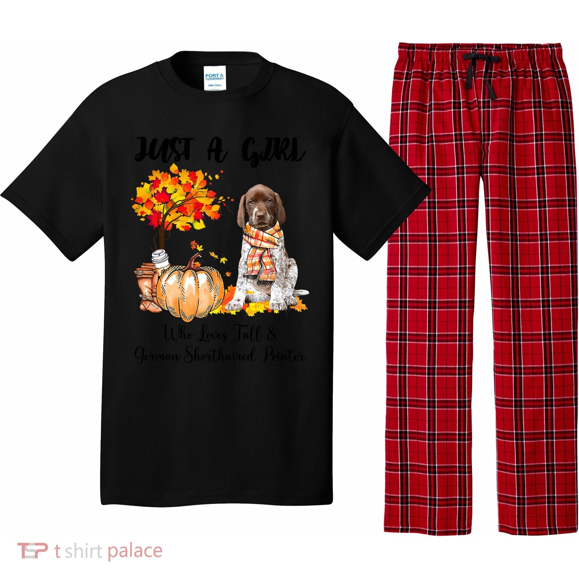 Funny Just A Girl Who Loves Fall And German Shorthaired Pointer Pajama Set