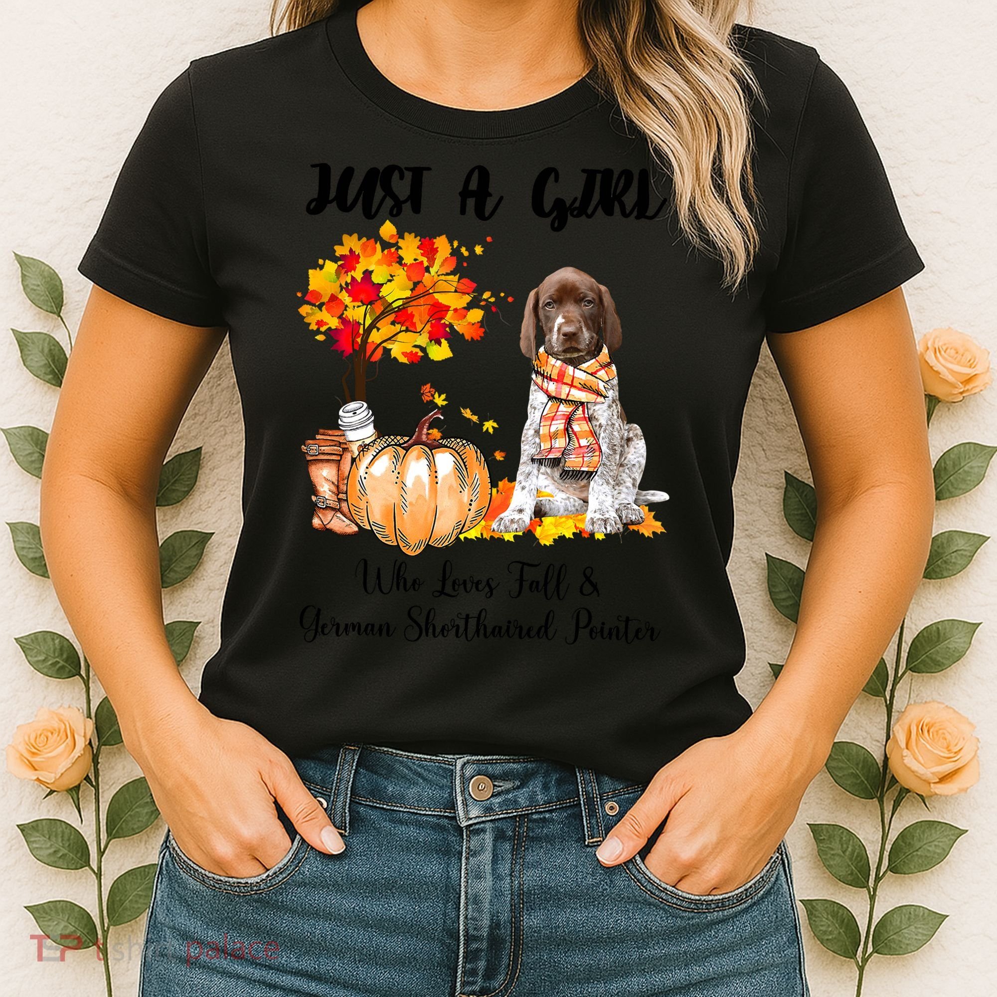 Funny Just A Girl Who Loves Fall And German Shorthaired Pointer Women's T-Shirt