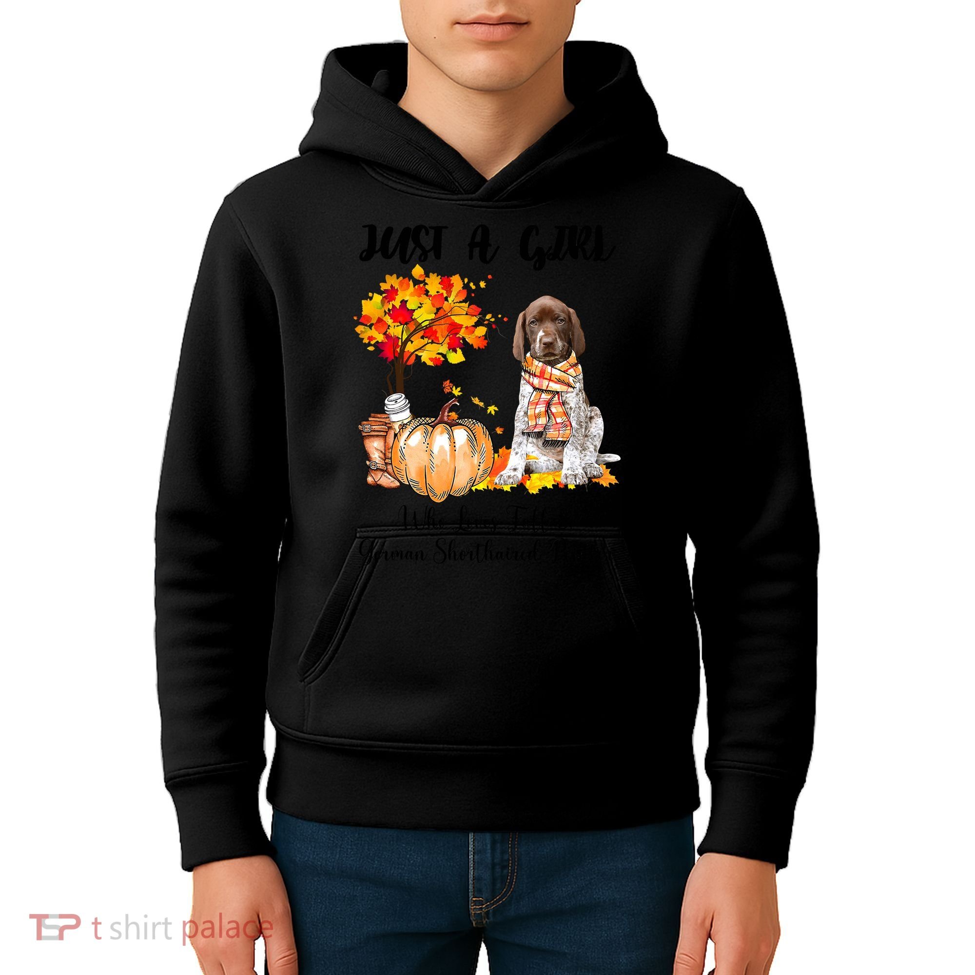 Funny Just A Girl Who Loves Fall And German Shorthaired Pointer Kids Hoodie