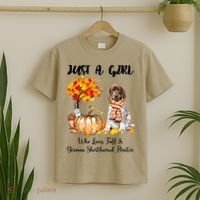 Funny Just A Girl Who Loves Fall And German Shorthaired Pointer T-Shirt thumb 2