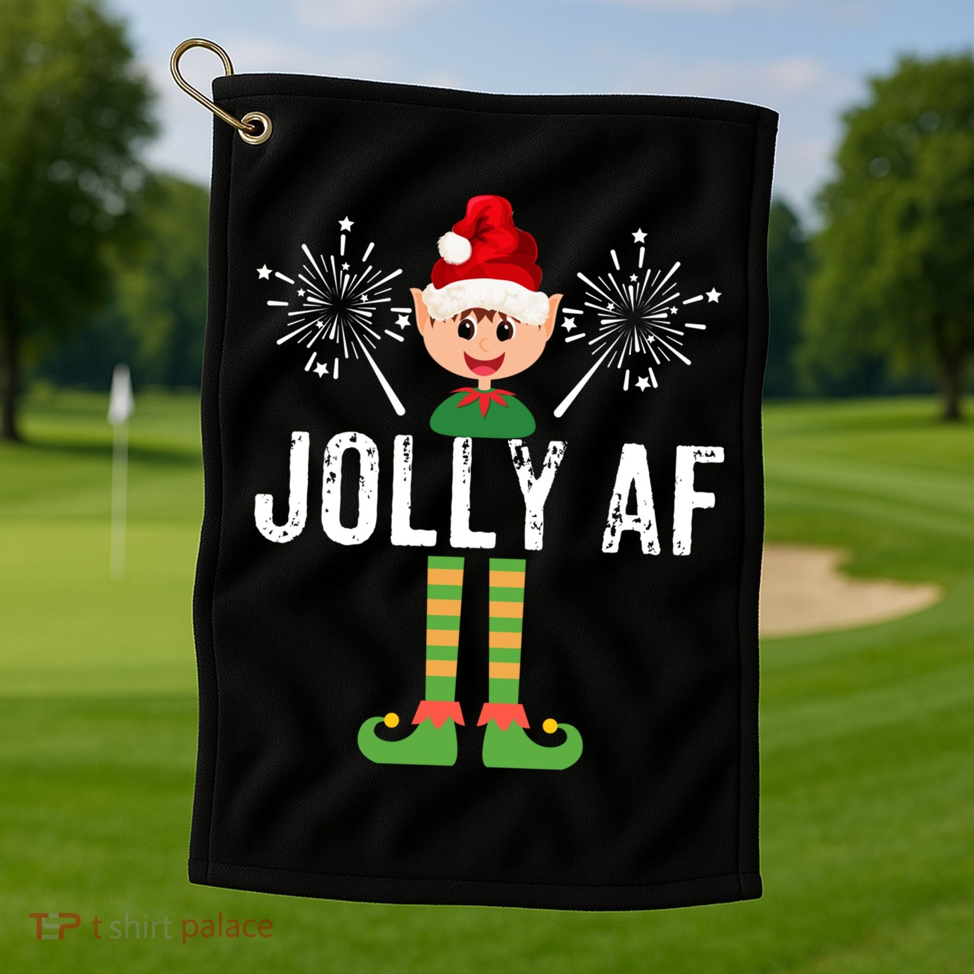 Funny Jolly Af Cute Christmas Elf Santa Hat And Meaningful Gift Golf Towel