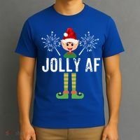 Funny Jolly Af Cute Christmas Elf Santa Hat And Meaningful Gift T-Shirt thumb 3