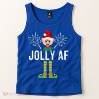 Funny Jolly Af Cute Christmas Elf Santa Hat And Meaningful Gift Tank Top thumb 2