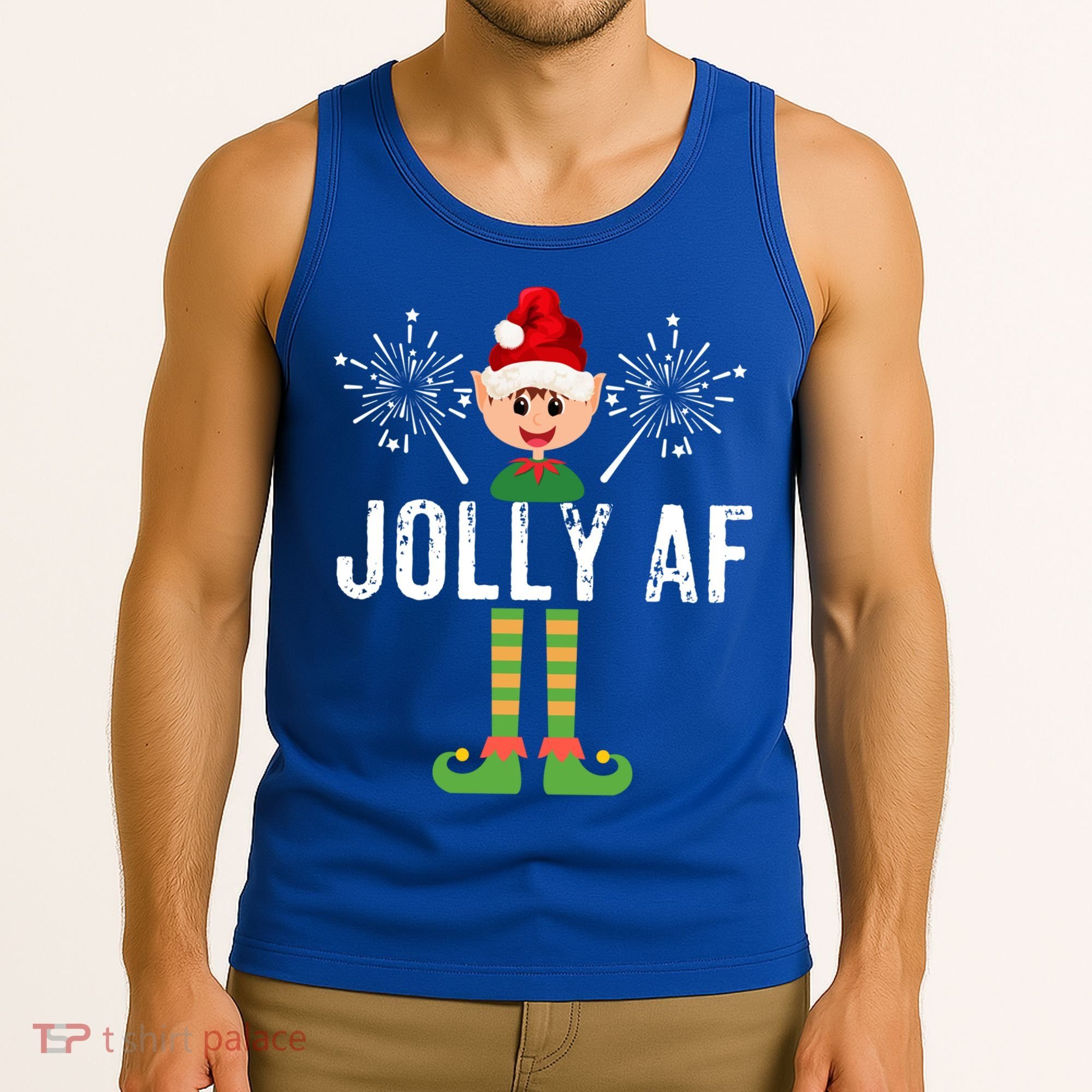 Funny Jolly Af Cute Christmas Elf Santa Hat And Meaningful Gift Tank Top