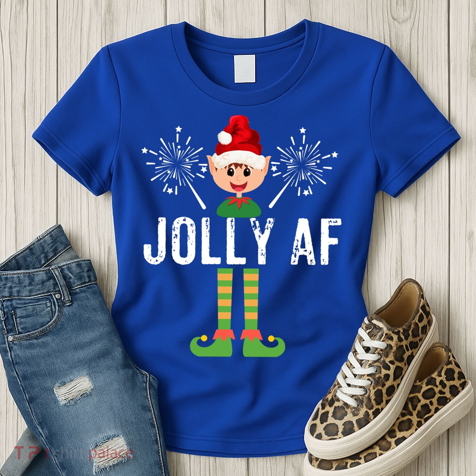 Funny Jolly Af Cute Christmas Elf Santa Hat And Meaningful Gift Women's T-Shirt