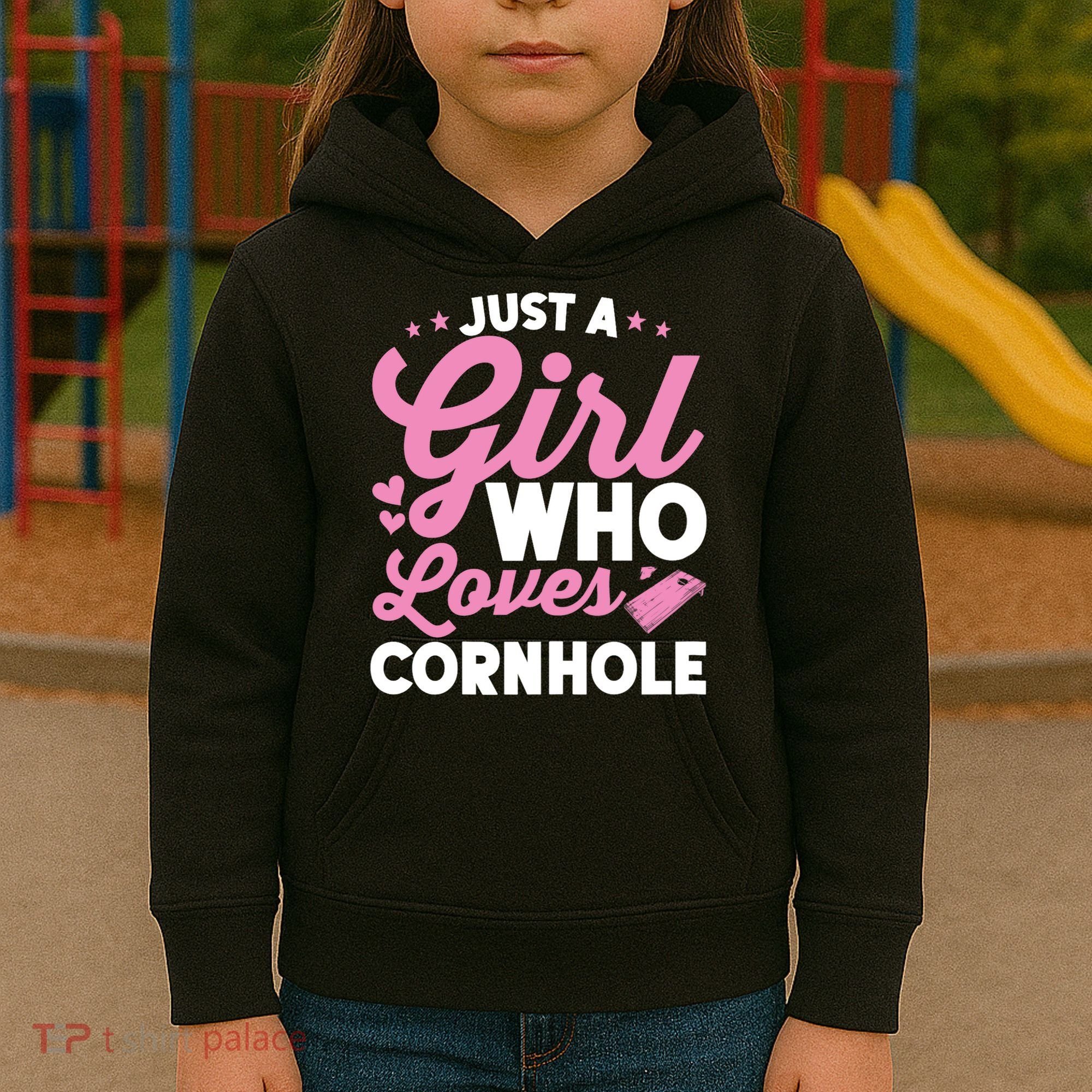 Funny Just A Girl Who Loves Cornhole Bean Bag Toss Kids Hoodie