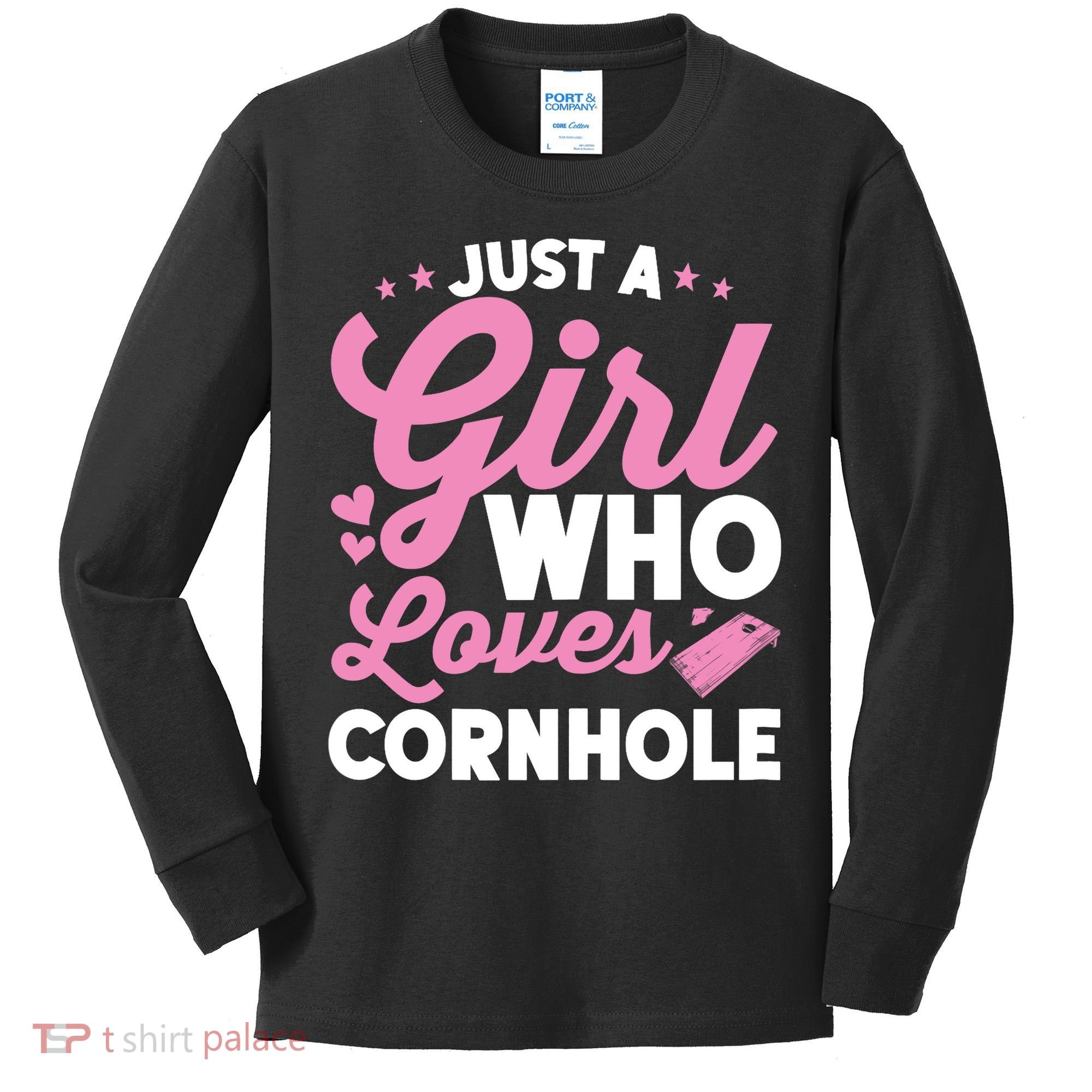 Funny Just A Girl Who Loves Cornhole Bean Bag Toss Kids Long Sleeve Shirt