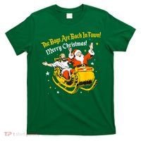 Funny Jesus And Santa Claus The Boy Are Back In A Town Xmas Gift T-Shirt thumb 0
