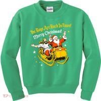 Funny Jesus And Santa Claus The Boy Are Back In A Town Xmas Gift Kids Sweatshirt thumb 0