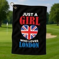 Fun Just A Who Loves London England British Flag Gift Golf Towel thumb 1