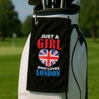 Fun Just A Who Loves London England British Flag Gift Golf Towel thumb 2