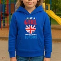 Fun Just A Who Loves London England British Flag Gift Kids Hoodie thumb 3