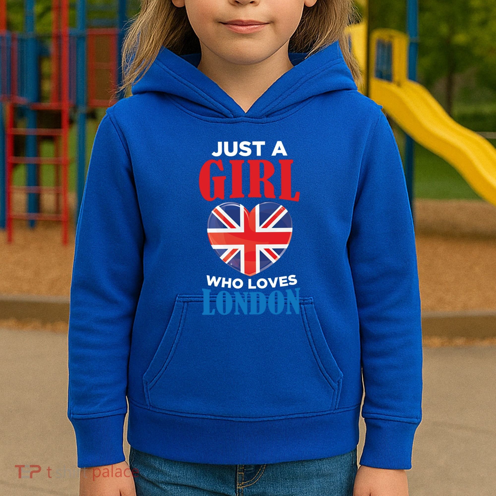 Fun Just A Who Loves London England British Flag Gift Kids Hoodie