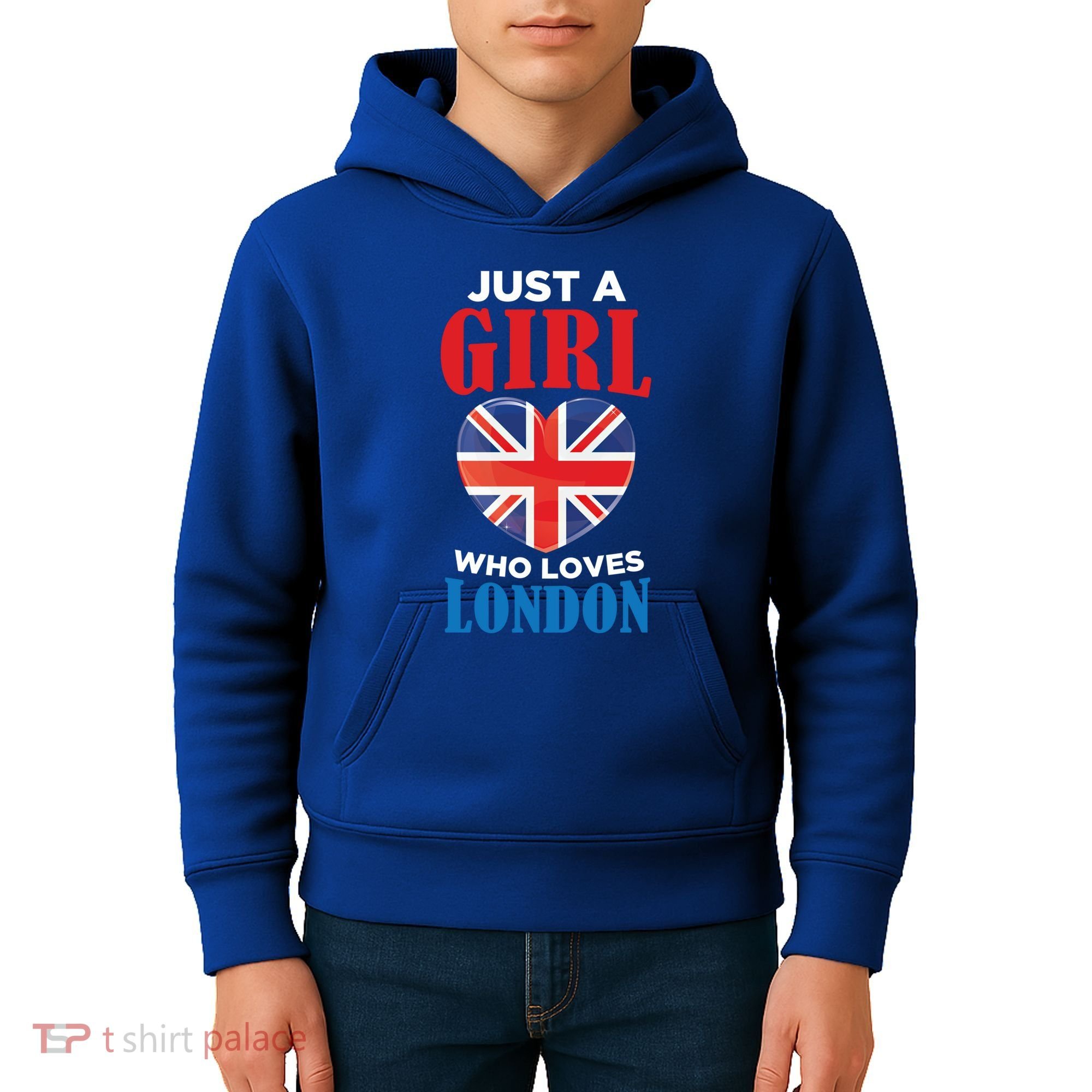 Fun Just A Who Loves London England British Flag Gift Kids Hoodie