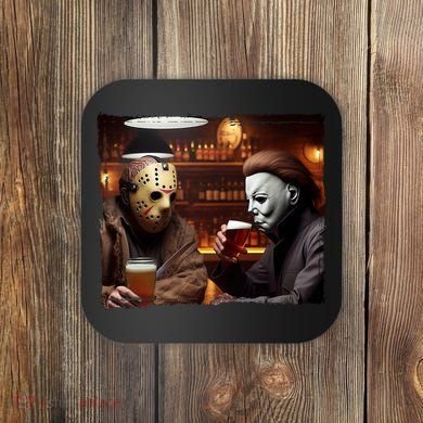 Funny Jason And Michael Halloween Drink Beer Coaster