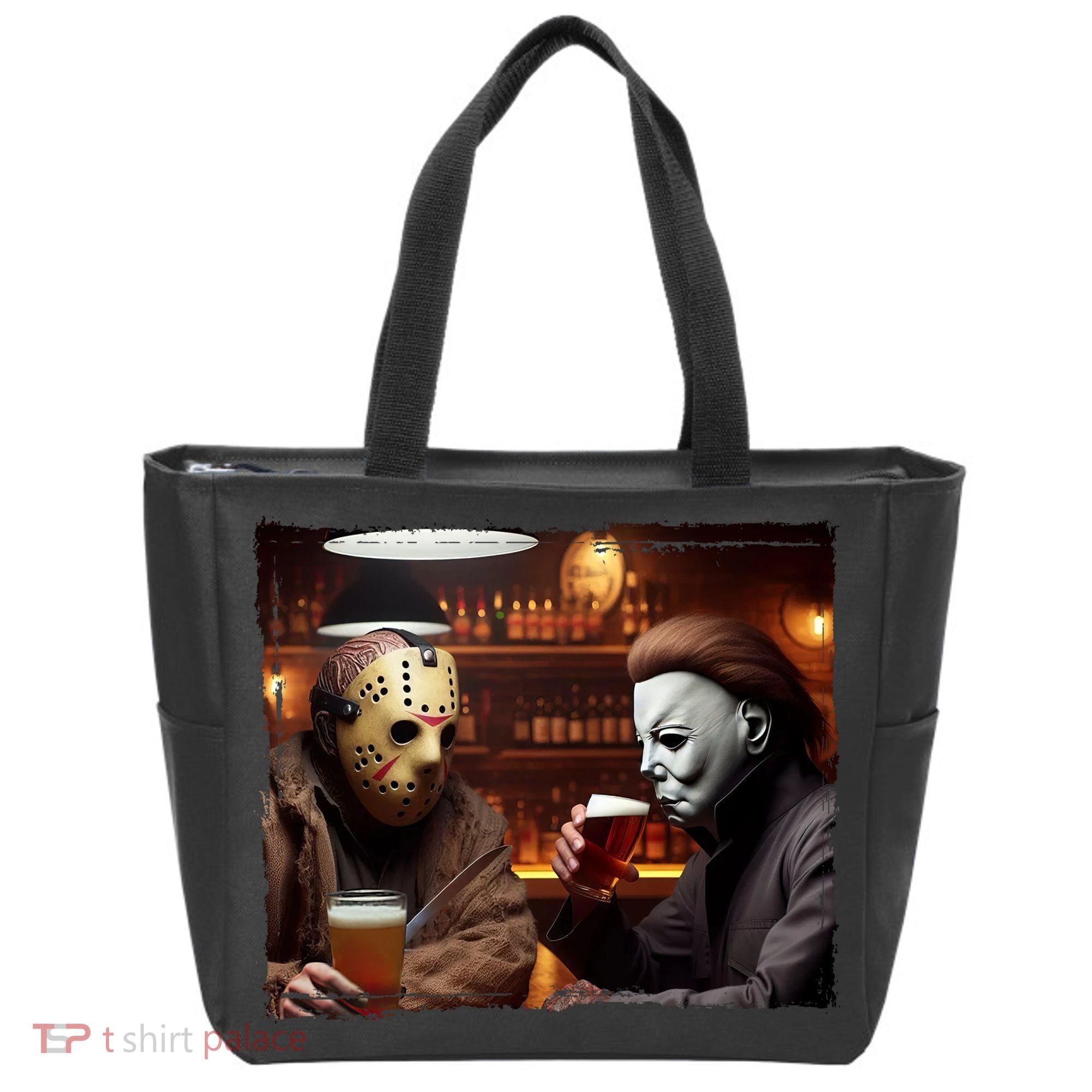 Funny Jason And Michael Halloween Drink Beer Tote Bag