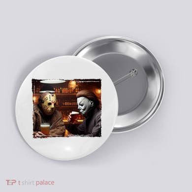 Funny Jason And Michael Halloween Drink Beer Button