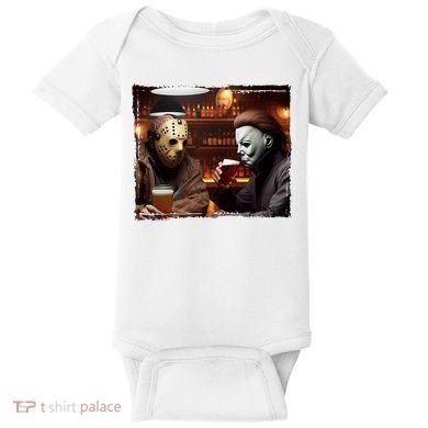 Funny Jason And Michael Halloween Drink Beer Baby Bodysuit