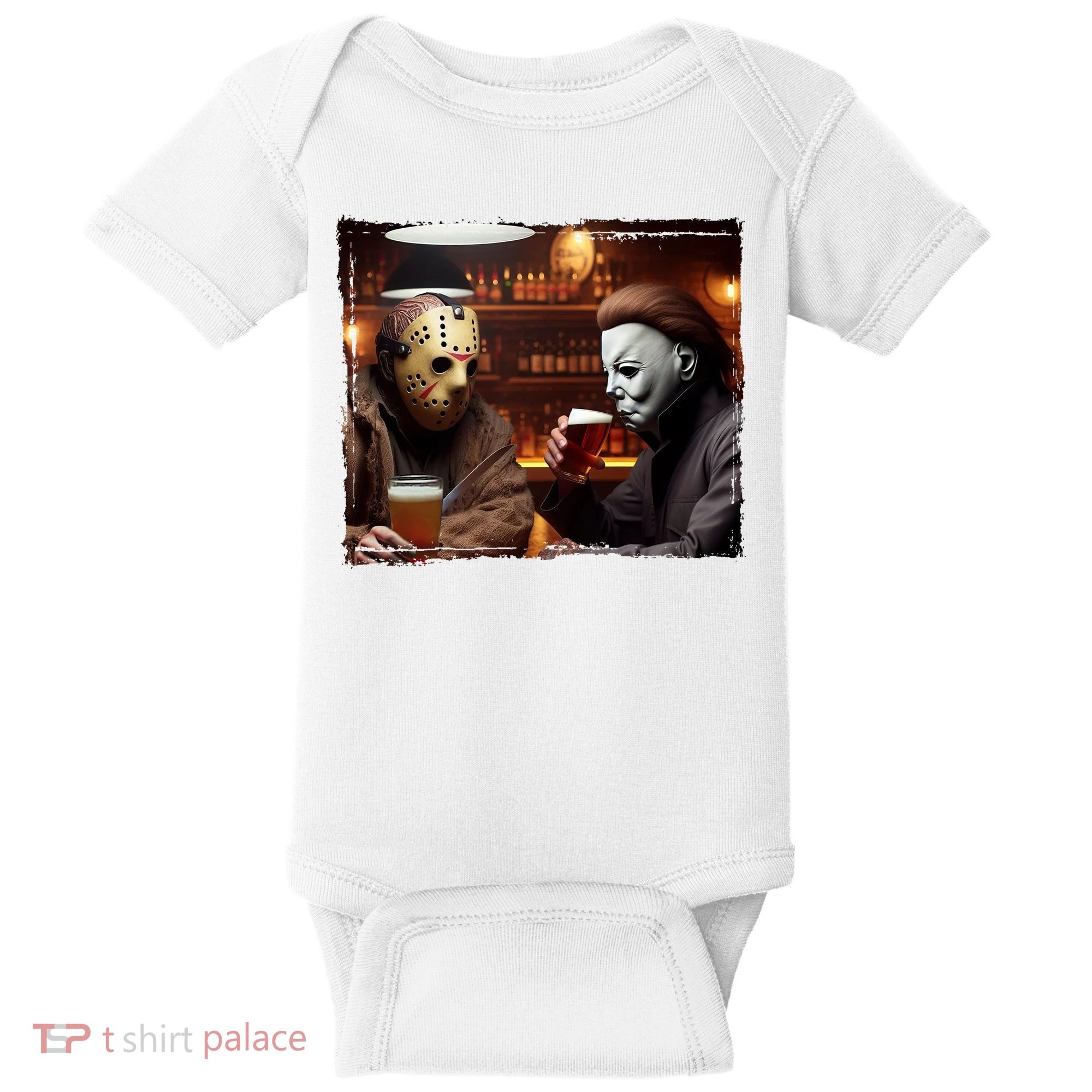 Funny Jason And Michael Halloween Drink Beer Baby Bodysuit