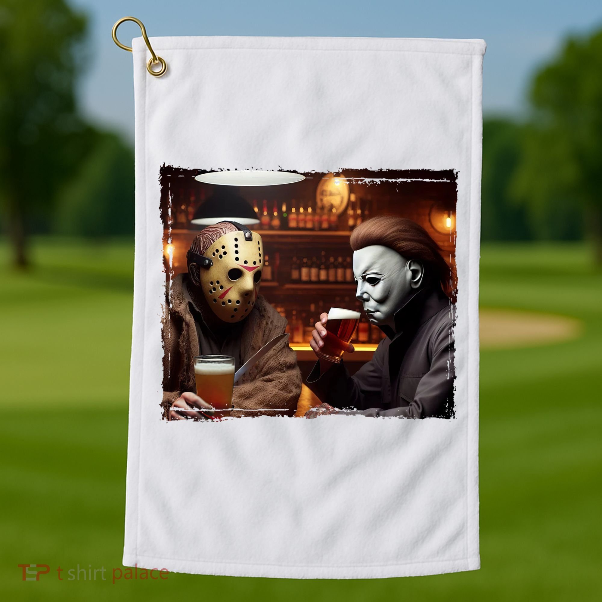 Funny Jason And Michael Halloween Drink Beer Golf Towel