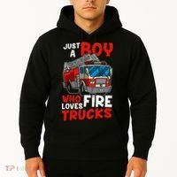 Firefighter Just A Boy Who Loves Fire Trucks Hoodie thumb 2