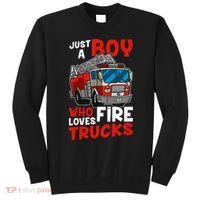Firefighter Just A Boy Who Loves Fire Trucks Sweatshirt thumb 0