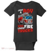 Firefighter Just A Boy Who Loves Fire Trucks Baby Bodysuit thumb 0