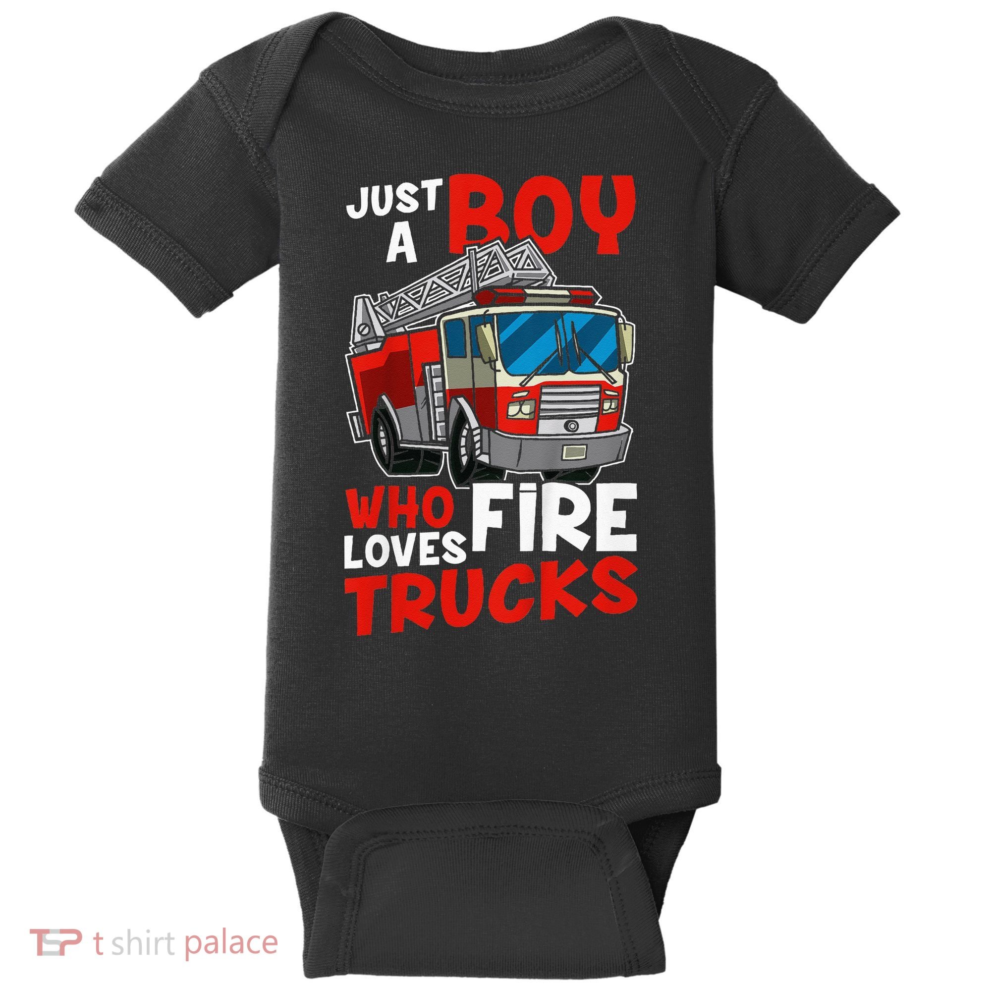 Firefighter Just A Boy Who Loves Fire Trucks Baby Bodysuit