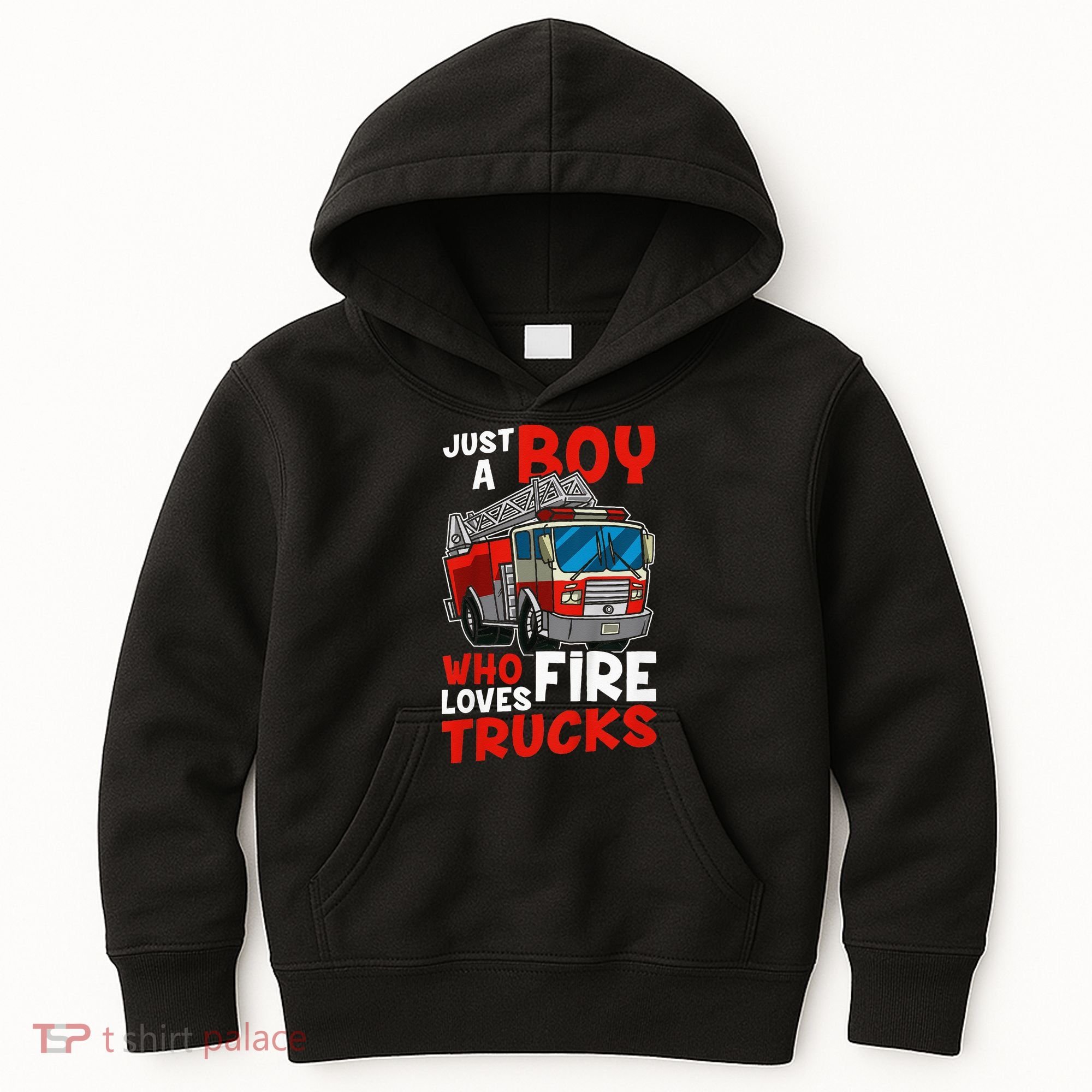 Firefighter Just A Boy Who Loves Fire Trucks Kids Hoodie