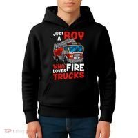 Firefighter Just A Boy Who Loves Fire Trucks Kids Hoodie thumb 4