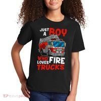 Firefighter Just A Boy Who Loves Fire Trucks Kids T-Shirt thumb 2