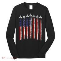 Fighter Jet Airplane USA Flag 4th Of July Patriotic Long Sleeve Shirt thumb 0